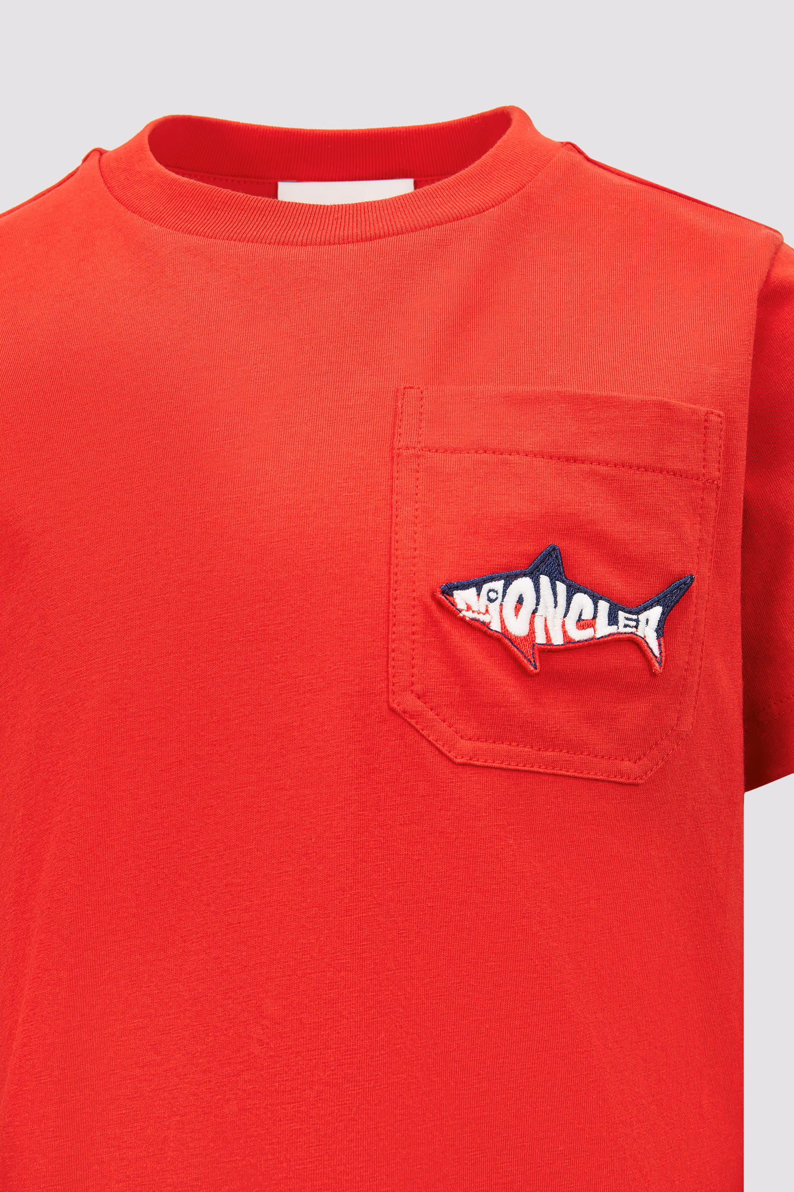Embroidered Shark Cotton T-Shirt Boy Red Moncler 4